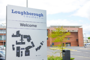 Picture of Loughborough with signage in the foreground