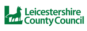 Image of a fox standing in the letter L, followed by the words Leicestershire County Council